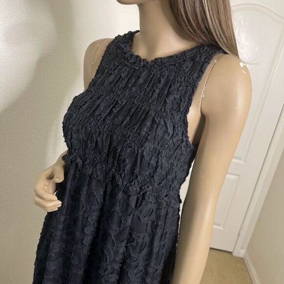 Club Monaco Dress Size 2 Tank Maxi Long Jacquard Woven Black Sleeveless Smocked - Picture 9 of 14